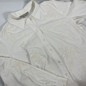 Tanjay‎ Shirt Women's Size 16 White Dress Shirt Button-up Western Collared
